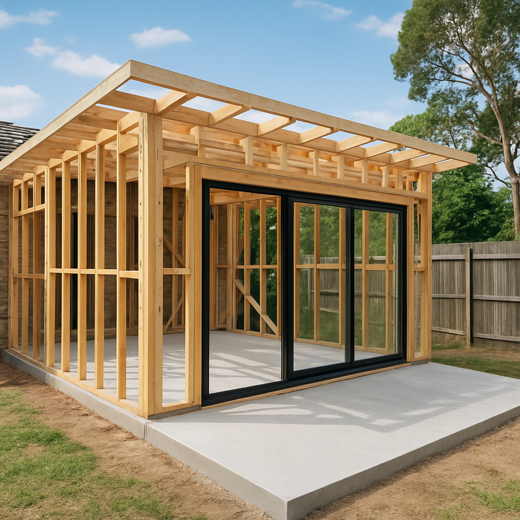 Rear home extension under construction with large glazed openings